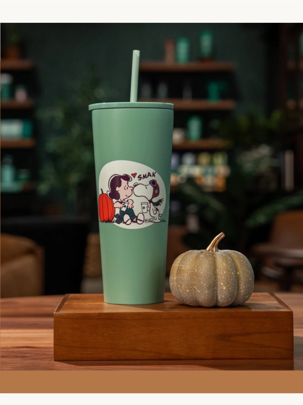 Mint Green Peanuts Stainless Steel Travel Tumbler with Straw
